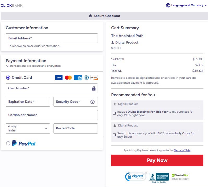 The Anointed Path Checkout Page